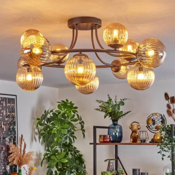 hofstein Chehalis Plafonnier, Boule lumineuse Ambre, 12 lumières* Lampes Modernes