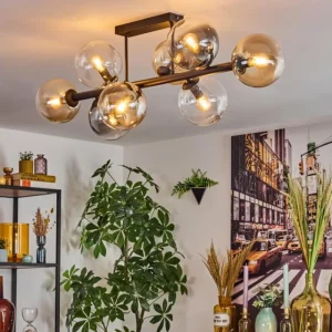 hofstein Chehalis Plafonnier, Boule lumineuse Ambre, Clair, Fumé, 8 lumières* Lampes Modernes