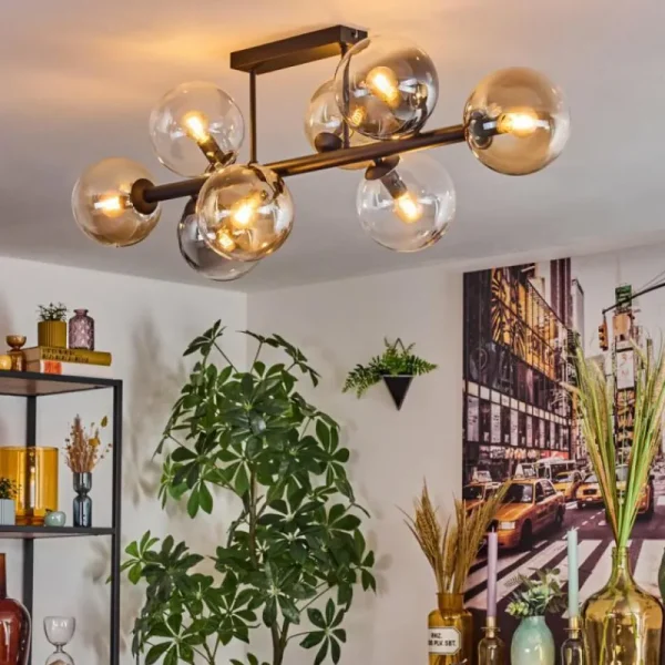 hofstein Chehalis Plafonnier, Boule lumineuse Ambre, Clair, Fumé, 8 lumières* Lampes Modernes