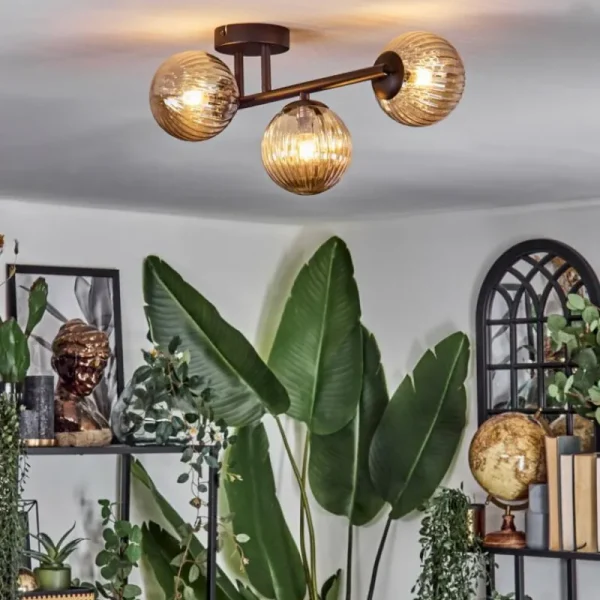 hofstein Chehalis Plafonnier, Boule lumineuse Ambre, 3 lumières* Lampes Modernes
