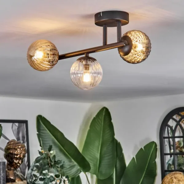 hofstein Chehalis Plafonnier, Boule lumineuse Ambre, Clair, Fumé, 3 lumières* Lampes Modernes