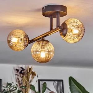 hofstein Chehalis Plafonnier, Boule lumineuse Ambre, 3 lumières* Lampes Modernes