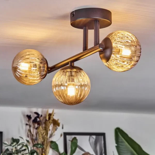 hofstein Chehalis Plafonnier, Boule lumineuse Ambre, 3 lumières* Lampes Modernes