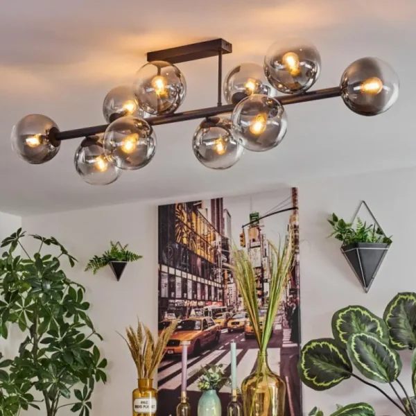 hofstein Chehalis Plafonnier, Boule lumineuse Clair, Fumé, 10 lumières* Lampes Modernes