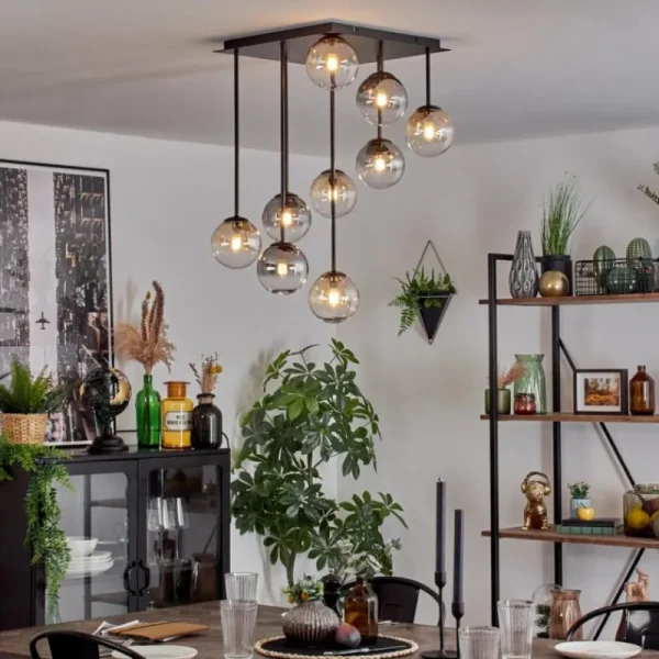 hofstein Chehalis Plafonnier, Boule lumineuse Ambre, Clair, Fumé, 9 lumières* Lampes Modernes
