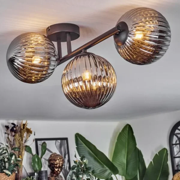 hofstein Chehalis Plafonnier, Boule lumineuse Fumé, 3 lumières* Lampes Modernes