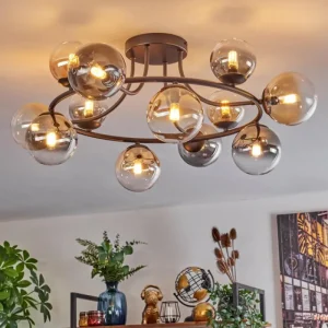 hofstein Chehalis Plafonnier, Boule lumineuse 76 cm Ambre, Clair, Fumé, 12 lumières* Lampes Modernes