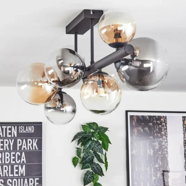 hofstein Chehalis Plafonnier, Boule lumineuse Ambre, Clair, Fumé, 8 lumières* Lampes Modernes