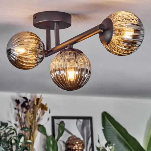 hofstein Chehalis Plafonnier, Boule lumineuse Fumé, 3 lumières* Lampes Modernes