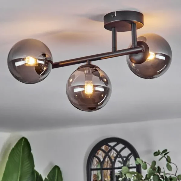 hofstein Chehalis Plafonnier, Boule lumineuse Fumé, 3 lumières* Lampes Modernes