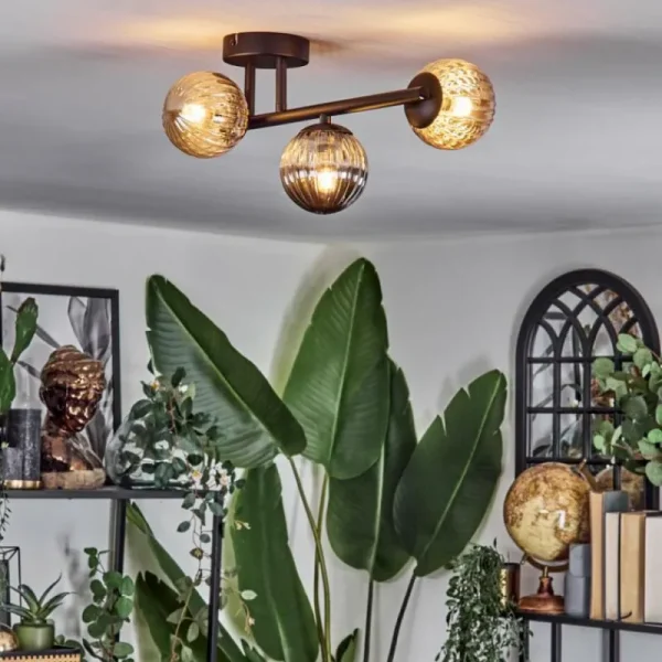 hofstein Chehalis Plafonnier, Boule lumineuse Ambre, Fumé, 3 lumières* Lampes Modernes