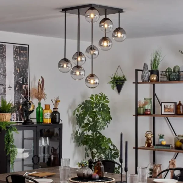 hofstein Chehalis Plafonnier, Boule lumineuse Clair, Fumé, 9 lumières* Lampes Modernes