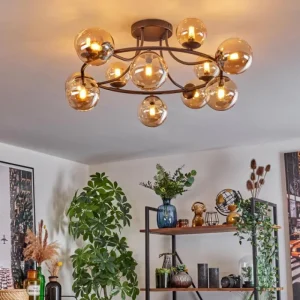 hofstein Chehalis Plafonnier, Boule lumineuse 76 cm Ambre, 12 lumières* Lampes En Verre