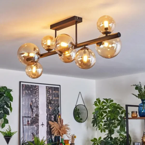 hofstein Chehalis Plafonnier, Boule lumineuse Ambre, 8 lumières* Lampes En Verre