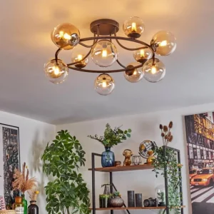 hofstein Chehalis Plafonnier, Boule lumineuse 76 cm Ambre, Clair, 12 lumières* Lampes En Verre