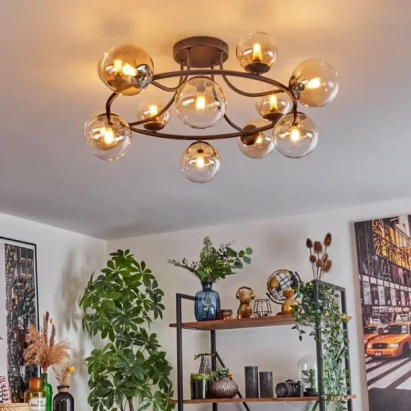hofstein Chehalis Plafonnier, Boule lumineuse 76 cm Ambre, Clair, 12 lumières* Lampes En Verre