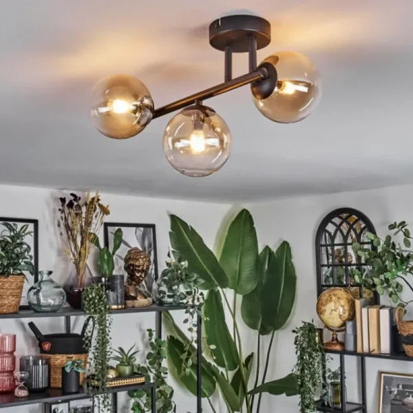 hofstein Chehalis Plafonnier, Boule lumineuse Ambre, Clair, 3 lumières* Lampes En Verre