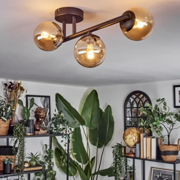 hofstein Chehalis Plafonnier, Boule lumineuse Ambre, 3 lumières* Lampes En Verre