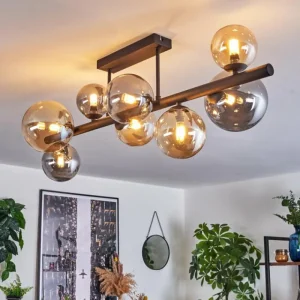 hofstein Chehalis Plafonnier, Boule lumineuse Ambre, Fumé, 8 lumières* Lampes Modernes