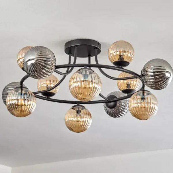 hofstein Chehalis Plafonnier, Boule lumineuse Ambre, Fumé, 12 lumières* Lampes Modernes