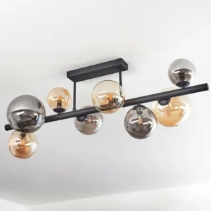 hofstein Chehalis Plafonnier, Boule lumineuse Ambre, Fumé, 8 lumières* Lampes Modernes