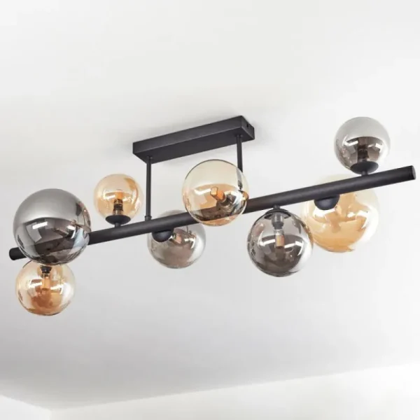 hofstein Chehalis Plafonnier, Boule lumineuse Ambre, Fumé, 8 lumières* Lampes Modernes