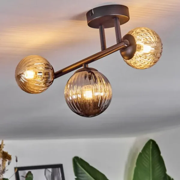 hofstein Chehalis Plafonnier, Boule lumineuse Ambre, Fumé, 3 lumières* Lampes Modernes