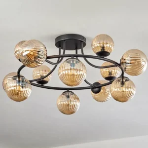 hofstein Chehalis Plafonnier, Boule lumineuse Ambre, 12 lumières* Lampes Modernes