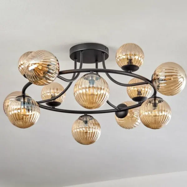 hofstein Chehalis Plafonnier, Boule lumineuse Ambre, 12 lumières* Lampes Modernes