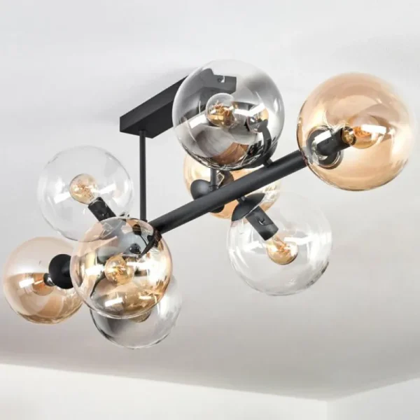 hofstein Chehalis Plafonnier, Boule lumineuse Ambre, Clair, Fumé, 8 lumières* Lampes Modernes