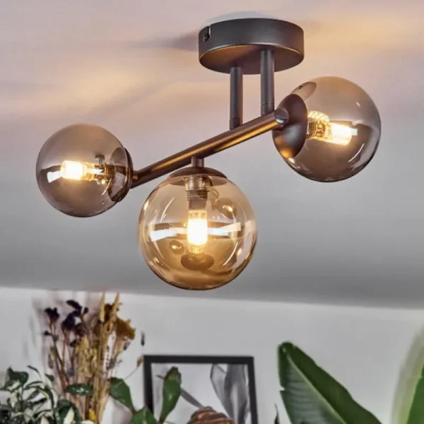 hofstein Chehalis Plafonnier, Boule lumineuse Ambre, Fumé, 3 lumières* Lampes Modernes