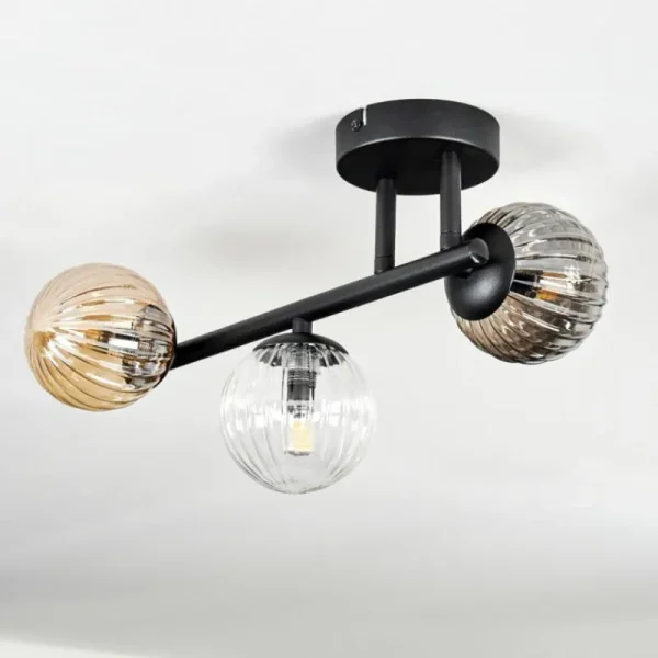 hofstein Chehalis Plafonnier, Boule lumineuse Ambre, Clair, Fumé, 3 lumières* Lampes Modernes