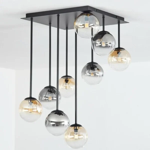 hofstein Chehalis Plafonnier, Boule lumineuse Ambre, Clair, Fumé, 9 lumières* Lampes Modernes