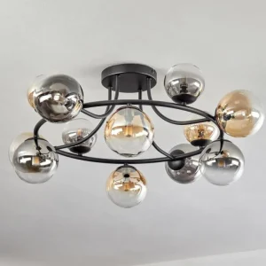 hofstein Chehalis Plafonnier, Boule lumineuse 76 cm Ambre, Clair, Fumé, 12 lumières* Lampes Modernes