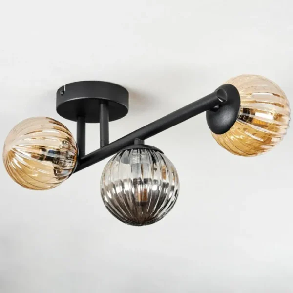 hofstein Chehalis Plafonnier, Boule lumineuse Ambre, Fumé, 3 lumières* Lampes Modernes