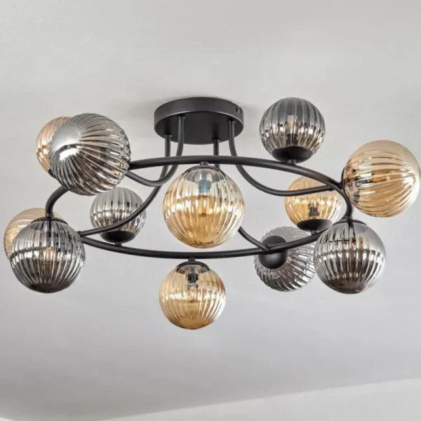 hofstein Chehalis Plafonnier, Boule lumineuse 76 cm Ambre, Fumé, 12 lumières* Lampes Modernes