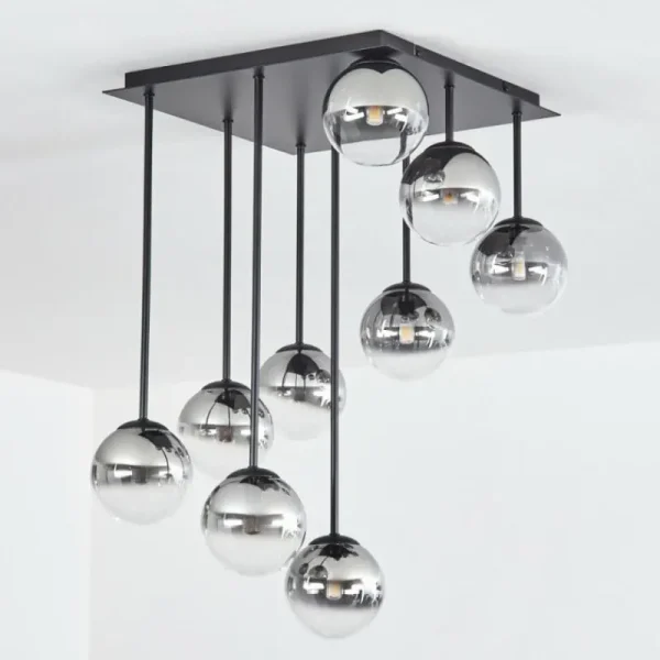 hofstein Chehalis Plafonnier, Boule lumineuse Clair, Fumé, 9 lumières* Lampes Modernes