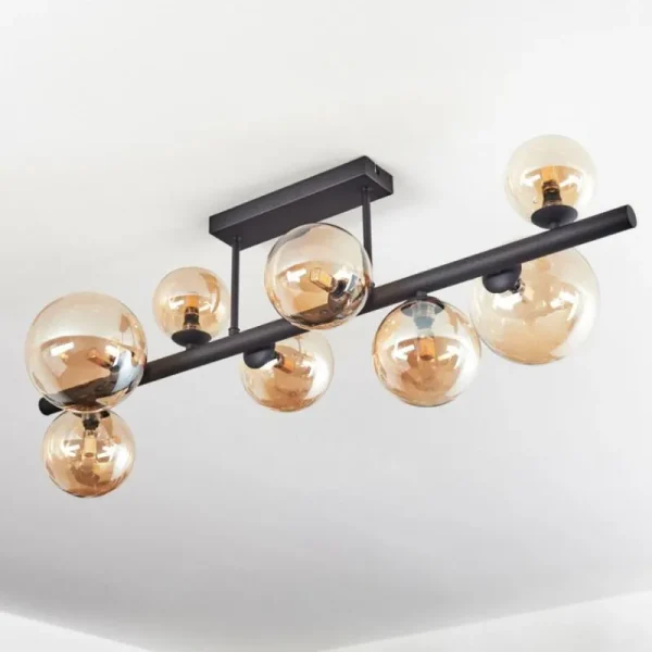 hofstein Chehalis Plafonnier, Boule lumineuse Ambre, 8 lumières* Lampes En Verre