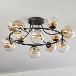 hofstein Chehalis Plafonnier, Boule lumineuse 76 cm Ambre, Clair, 12 lumières* Lampes En Verre