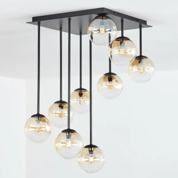 hofstein Chehalis Plafonnier, Boule lumineuse Ambre, Clair, 9 lumières* Lampes En Verre