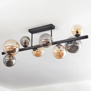 hofstein Chehalis Plafonnier, Boule lumineuse Ambre, Fumé, 8 lumières* Lampes Modernes