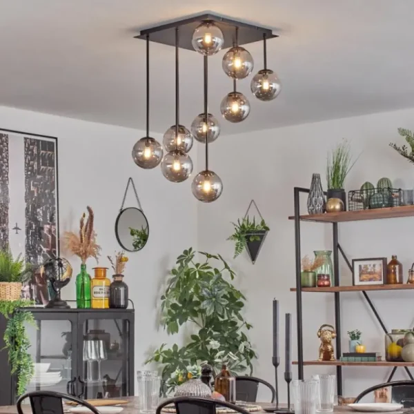 hofstein Chehalis Plafonnier, Boule lumineuse Fumé, 9 lumières* Lampes Modernes