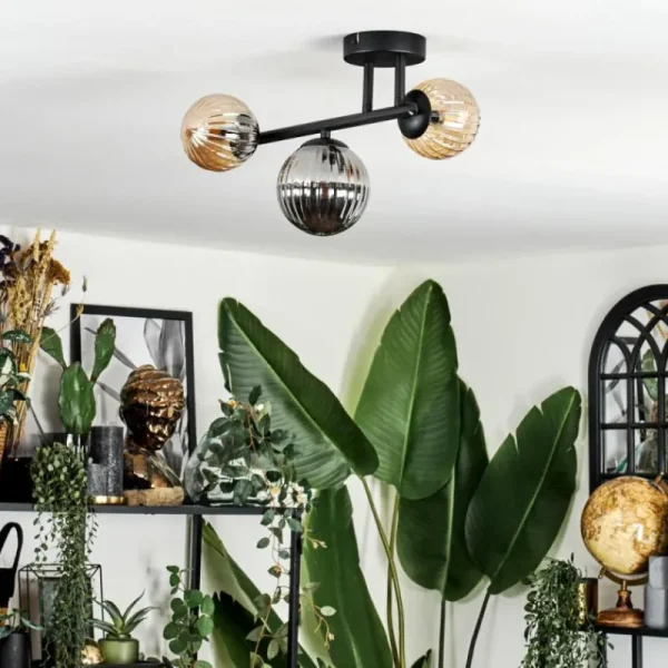 hofstein Chehalis Plafonnier, Boule lumineuse Ambre, Fumé, 3 lumières* Lampes Modernes