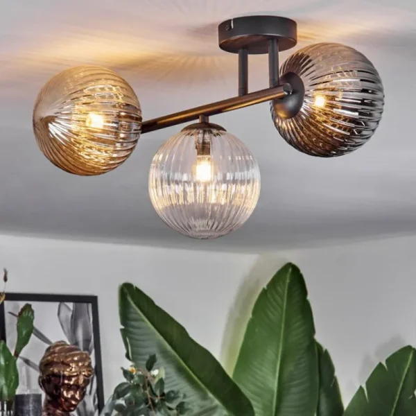 hofstein Chehalis Plafonnier, Boule lumineuse Ambre, Clair, Fumé, 3 lumières* Lampes Modernes