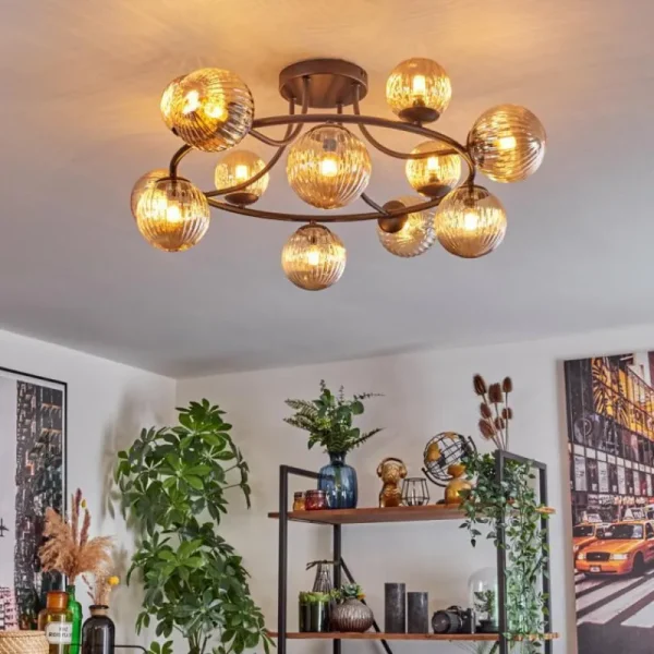 hofstein Chehalis Plafonnier, Boule lumineuse Ambre, 12 lumières* Lampes Modernes