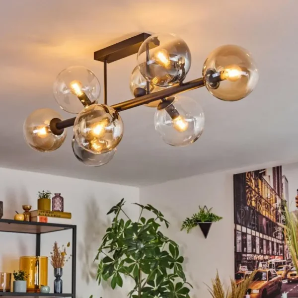 hofstein Chehalis Plafonnier, Boule lumineuse Ambre, Clair, Fumé, 8 lumières* Lampes Modernes