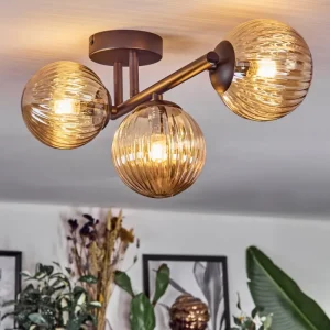 hofstein Chehalis Plafonnier, Boule lumineuse Ambre, 3 lumières* Lampes Modernes