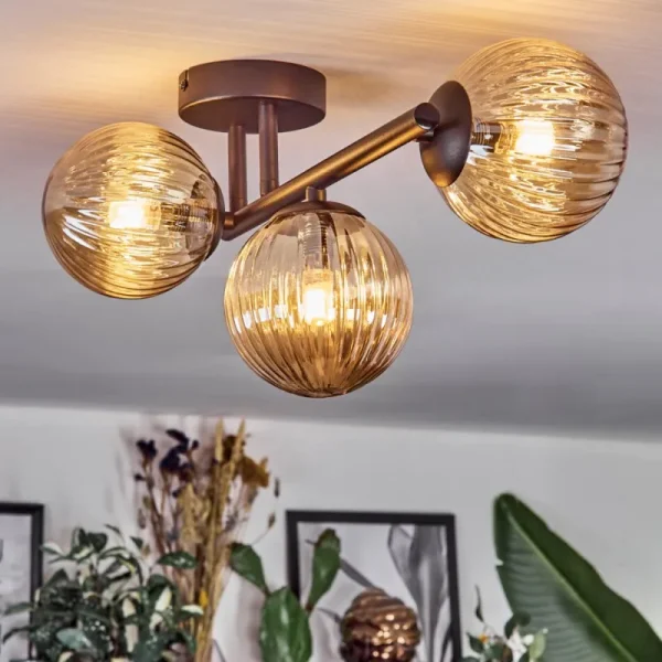 hofstein Chehalis Plafonnier, Boule lumineuse Ambre, 3 lumières* Lampes Modernes