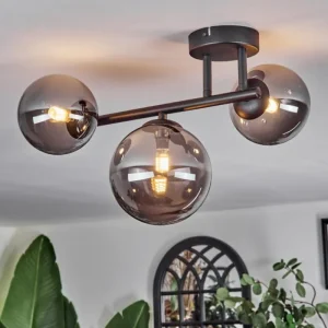 hofstein Chehalis Plafonnier, Boule lumineuse Fumé, 3 lumières* Lampes Modernes