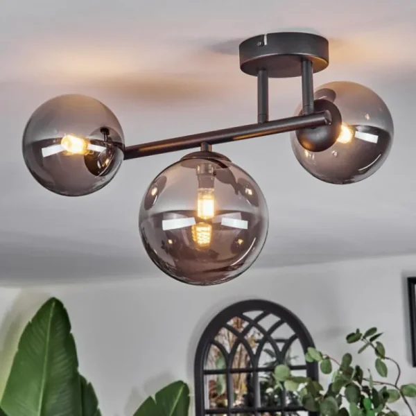 hofstein Chehalis Plafonnier, Boule lumineuse Fumé, 3 lumières* Lampes Modernes